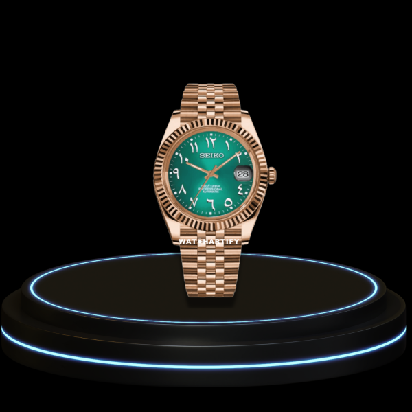 25 746f22c7 08ed 4515 b966 80362addffca SEIKO Mod Datejust Collection Rose Gold Light Green Dial NH35 Automatic Movement Rose Gold Stainless Steel Strap