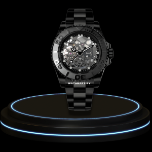 SEIKO Mod Submariner Collection Midnight Black Skeleton Dial Dark Bezel NH35 Movement Dark Stainless Steel Strap
