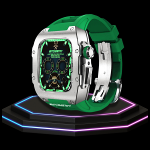 260 Apple Watch Case 44MM - TITAN Series Silver Titanium | Grass Green Rubber