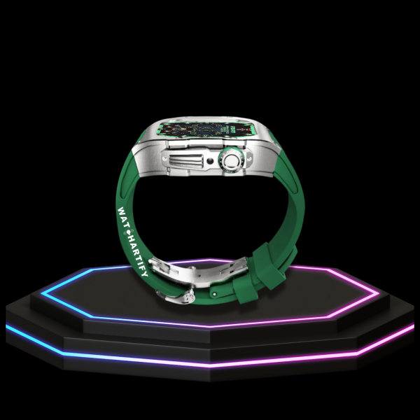 265 Apple Watch Case 44MM - TITAN Series Silver Titanium | Grass Green Rubber