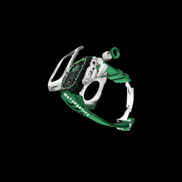 266 Apple Watch Case 44MM - TITAN Series Silver Titanium | Grass Green Rubber