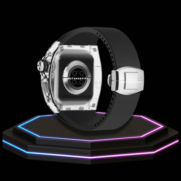 Apple Watch Case 45MM - CRYSTAL Silver Series Transparent | Midnight Rubber