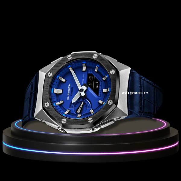 26 3ed56aab 0b44 4cd9 8eb9 dc43d42f6f03 G-SHOCK Casio GA2100 | SPORT Series Silver Midnight Black Mod Blue Dial | Blue Leather