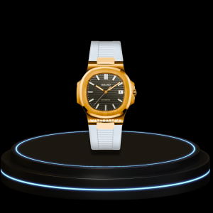 SEIKO Nautilus Mod Collection Midnight Black Dial Gold Bezel NH35 Movement Snow White Strap