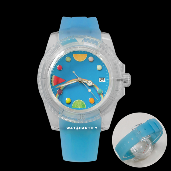 27 1f653cef ea5f 417c a631 850b85e1b811 Watchartify Series Fruit Face 40MM NH35 Automatic Movement Tiffany Blue Rubber