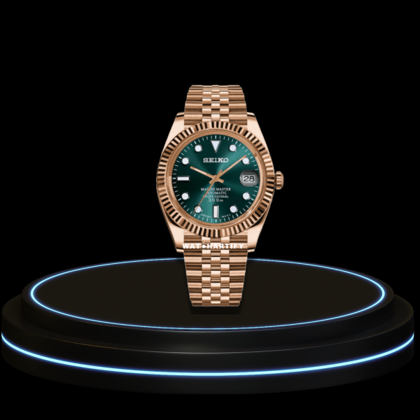 27 26f6fb40 240a 4141 8c43 5b7b9856fa9d SEIKO Mod Datejust Collection Rose Gold Deep Green Point Dial NH35 Automatic Movement Rose Gold Stainless Steel Strap