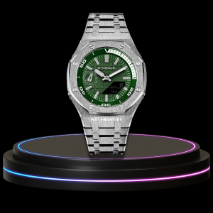 27 4b99c5c6 afc4 4a40 815a 4c7023028307 G-SHOCK Casio GA2100 | OFFSHORE Series Silver Mod Green Silver Dial | Silver Stainless Steel Strap