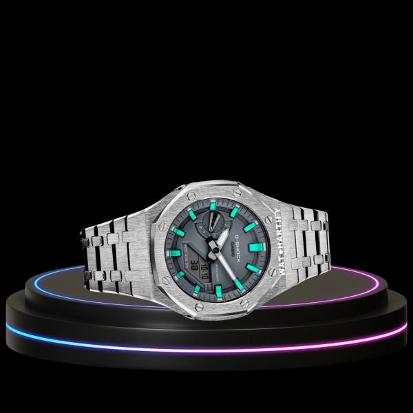 27 7b5c878a df29 4a0e b419 2e7d5e2553d1 G-SHOCK Casio GA2100 | Silver Series Grey Dial Tiffany Blue Marker | Stainless Steel Strap