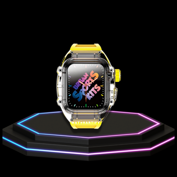 289 1ae2b98f d43d 4aad b9aa 141239b8e35d Apple Watch Case 45MM - ICE Series Transparent | Fluorescent Canary Yellow Rubber