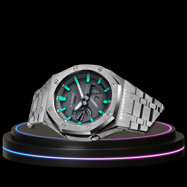 28 0e81bd4a 07c9 4eac b870 d0307fb4da90 G-SHOCK Casio GA2100 | Silver Series Grey Dial Tiffany Blue Marker | Stainless Steel Strap
