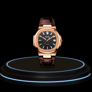 SEIKO Nautilus Mod Collection Midnight Black Lines Dial NH35 Movement Brown Leather