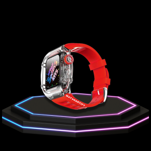 295 84fbc894 6fdc 41e9 8fdc 093e7e1395c7 Apple Watch Case 44MM - ICE Series Transparent | Fluorescent Sport Red Rubber
