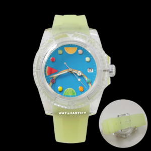 29 1f4003cc 9e98 4fd0 a6aa a24fdeae68ad Watchartify Series Fruit Face 40MM NH35 Automatic Movement Luminous Transparent Light Yellow Rubber