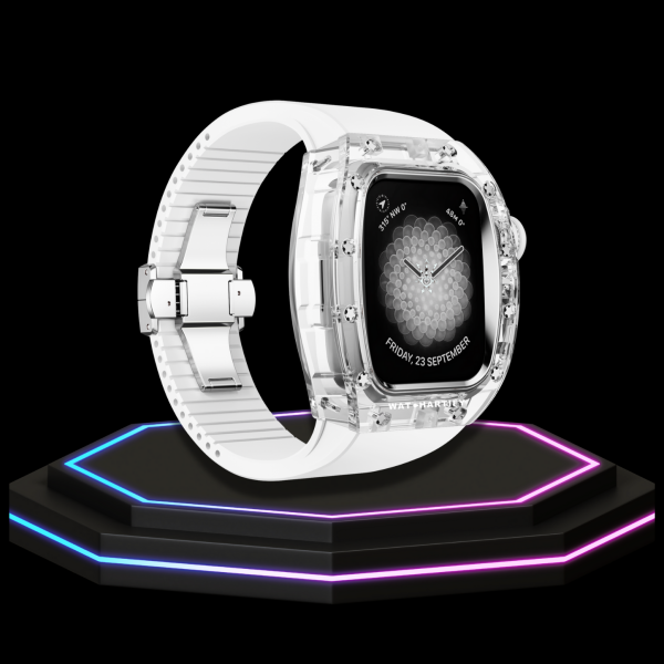 29 6e7b2f9f 8322 4378 a473 7c15995a641a 1 Apple Watch Case 45MM - CRYSTAL Silver Series Transparent | Snow White Rubber