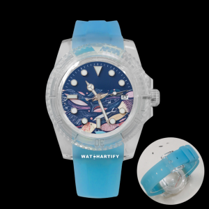 Watchartify Series Sea Blue Face 40MM NH35 Automatic Movement Luminous Transparent Blue Rubber