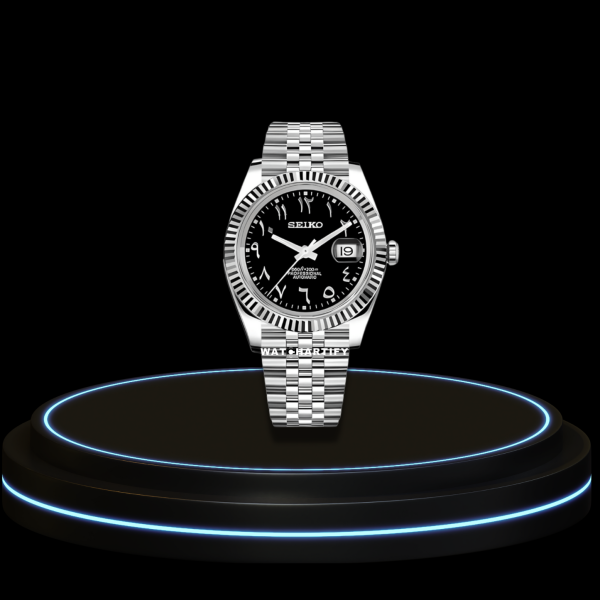 2 354bb730 91a3 4363 9cb0 1876a00e10f7 SEIKO Mod Datejust Collection Midnight Black Dial NH35 Automatic Movement Silver Stainless Steel Strap