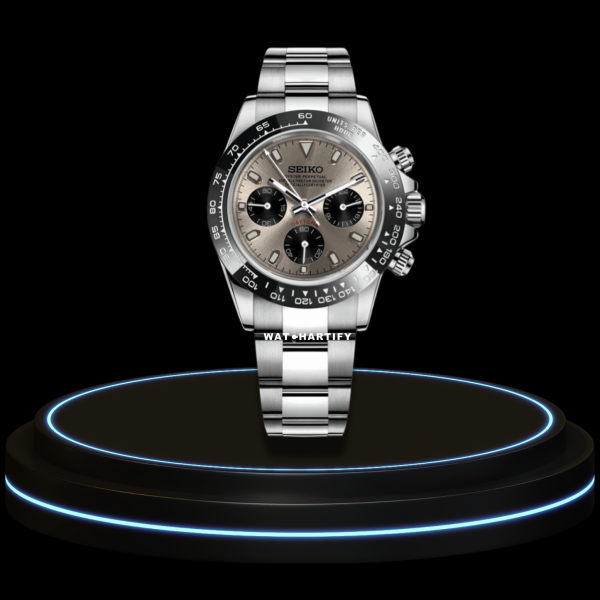 2 44fd1a4e 43f5 4729 a568 9aa8a61de302 SEIKO Mod Daytona Collection Champagne Dial VK64 Caliber Hybrid Movement Silver Stainless Steel Strap