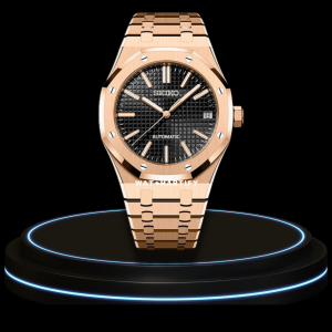 2 50321cd8 471c 4316 a24f aab483bb037f SEIKO Mod Royal Oak Collection Midnight Black Dial NH35 Movement Rose Gold Stainless Steel Strap