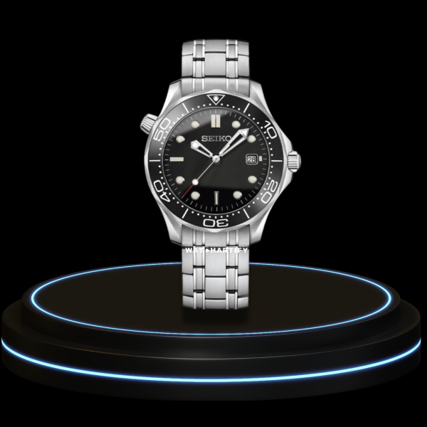 2 50d3809e dd0a 4f3c b557 f29e63654516 SEIKO Mod Speedmaster Collection Midnight Black Dial NH35 Movement Silver Stainless Steel Strap