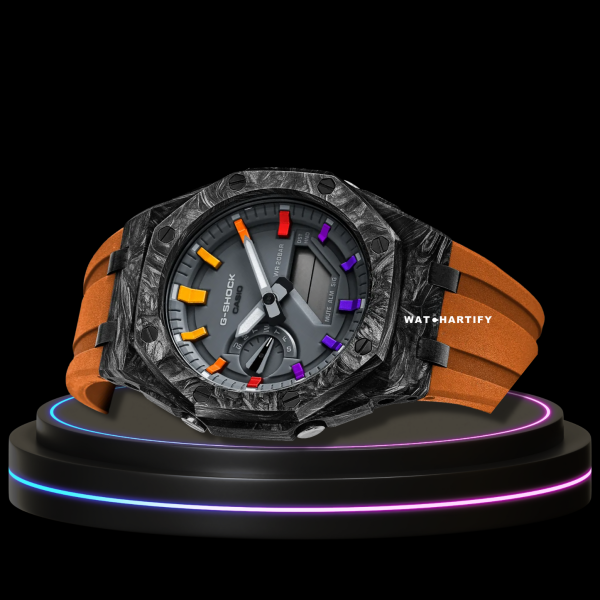 2 6f5ba406 e2a4 41ba bc02 fe76d81a16ba G-SHOCK Casio GA2100 | CARBON FIBER Series Carbon Fiber Mod Grey Dial Rainbow | Sunset Orange Rubber