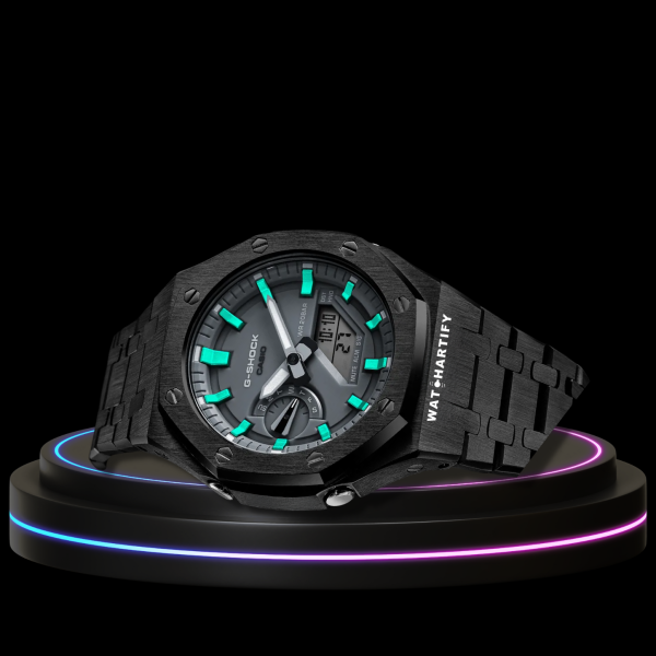 2 7c9b2d7d 34eb 4586 8482 29e4a9bc502d G-SHOCK Casio GA2100 | Black Series Grey Dial Tiffany Blue Marker | Dark Stainless Steel Strap