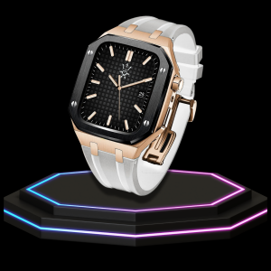 3 Apple Watch Case 44MM - GONDOLO Series Black Rose Gold | Snow White Rubber