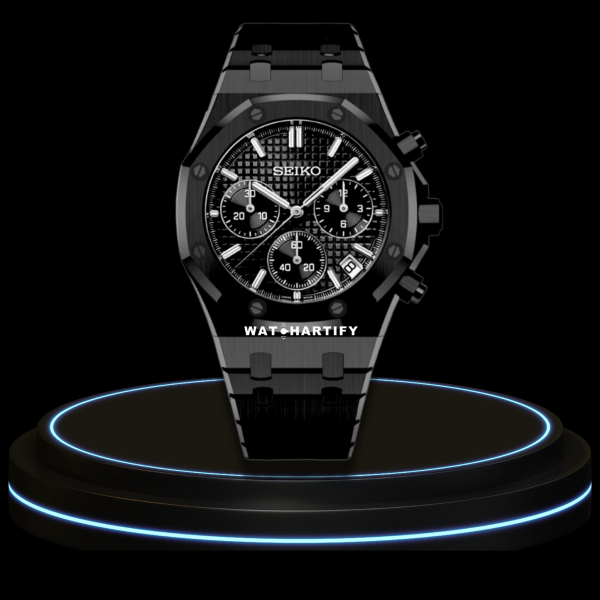 30 76557754 2266 4314 bde7 81f255a68b68 SEIKO Mod Royal Oak Collection Midnight Black Chrono Dial NH35 Movement Dark Stainless Steel Strap