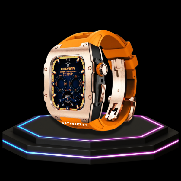 30 a1236a75 81e1 4594 85b6 b5da642fff93 Apple Watch Case 44MM - TITAN Series Rose Gold Dark Titanium | Sunset Orange Rubber