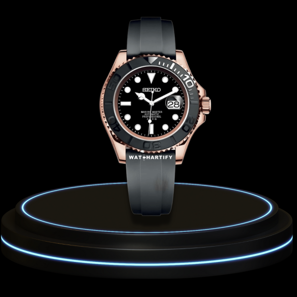 30 e0c5d646 cf7f 43df 816e 35fc9000c217 SEIKO Mod Submariner Collection Midnight Black Dial Dark Rose Gold Bezel NH35 Movement Dark Rubber