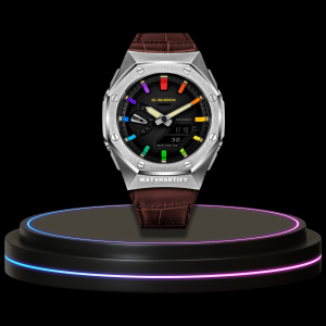31 03eeb759 f600 4fc8 9779 5a26d3c3505e G-SHOCK Casio GA2100 | SPORT Series Rainbow Silver Mod Midnight Black Dial | Brown Leather