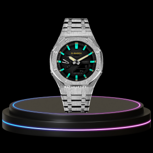 31 3634cf9d 70fc 4256 a822 9d60a594570d G-SHOCK Casio GA2100 | Silver Series Midnight Black Dial Tiffany Blue Marker | Stainless Steel Strap