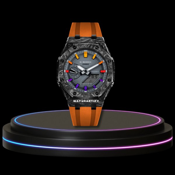 32 b179a2cd 7f94 420f af84 a66707d363f5 G-SHOCK Casio GA2100 | Carbon Fiber Series Grey Dial Rainbow Marker | Sunset Orange Rubber