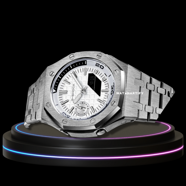 32 da788635 6008 4f73 bf38 21200288c0bc G-SHOCK Casio GA2100 | OFFSHORE Series Silver Mod Snow White Dark Dial | Silver Stainless Steel Strap