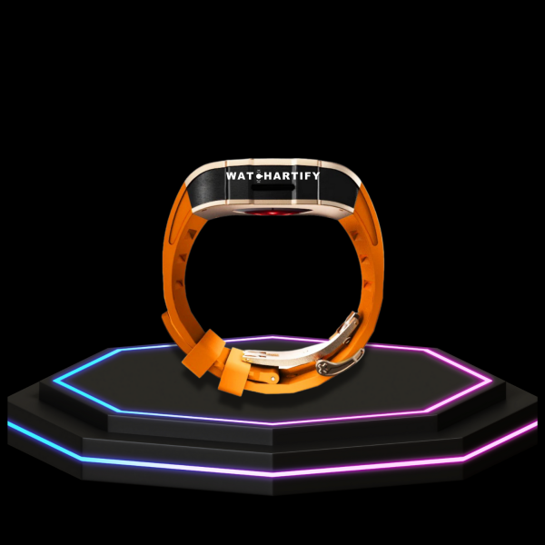 32 f5349ff5 492b 4a82 8dea 3c23fa4efec7 Apple Watch Case 44MM - TITAN Series Rose Gold Dark Titanium | Sunset Orange Rubber