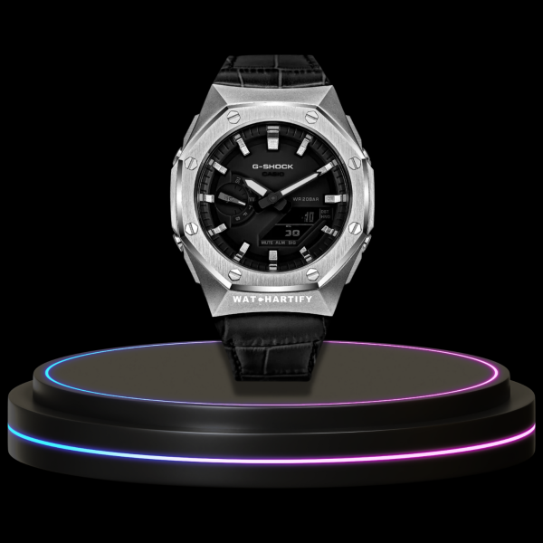 G-SHOCK Casio GA2100 | SPORT Series Silver Mod Midnight Black Dial | Dark Leather