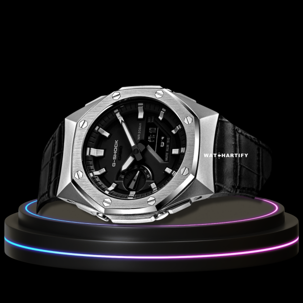 G-SHOCK Casio GA2100 | SPORT Series Silver Mod Midnight Black Dial | Dark Leather