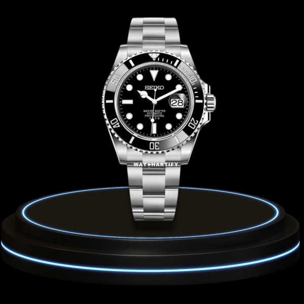 34 522a4d2d abab 4cf5 9cee 6820921c2ede SEIKO Mod Submariner Collection Midnight Black White Points Dial Dark Bezel NH35 Movement Silver Stainless Steel Strap
