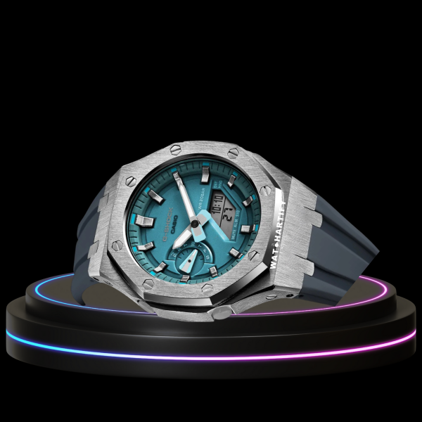 G-SHOCK Casio GA2100 | Silver Mini Series Tiffany Deep Blue Dial Silver Marker | Grey Rubber
