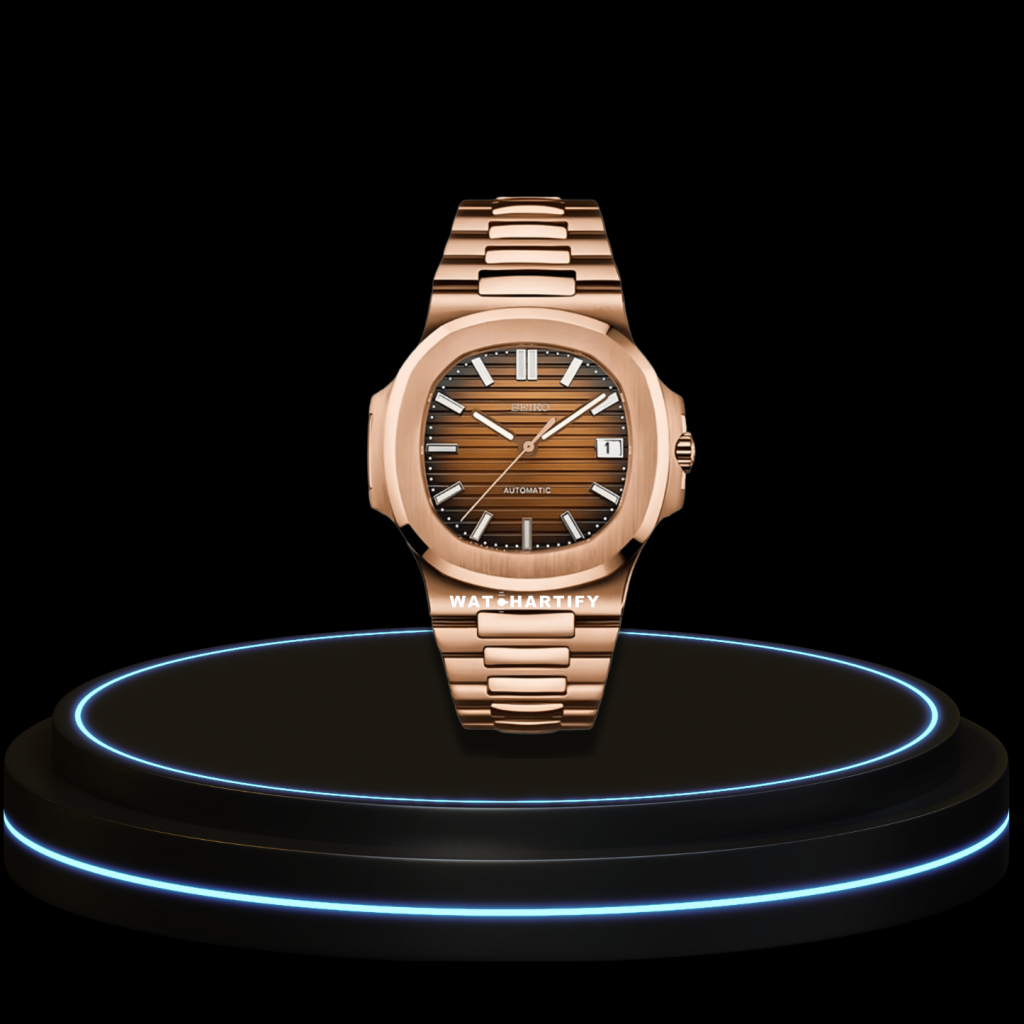 SEIKO Nautilus Mod Collection Rose Gold Brown Dial NH35 Movement Rose Gold Stainless Steel Strap
