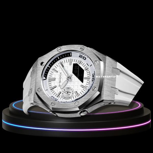 34 f9eede54 ca09 4915 adf7 afbf5243fc64 G-SHOCK Casio GA2100 | OFFSHORE Series Silver Mod Snow White Dark Dial | Snow White Rubber