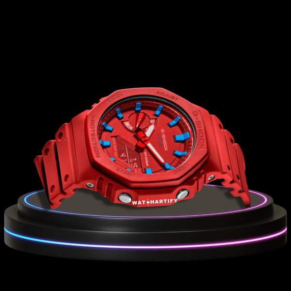 36 057b871e 93a8 4f1d 9f67 1169c98be486 G-SHOCK Casio GA2100 | CASIO OAK Series Rainbow Scarlet Red Blue Dial | Red Rubber