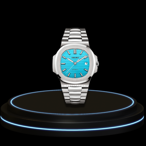 36 0eb859f2 e97a 4cb3 a5d4 67a6d5a6b4c4 SEIKO Nautilus Mod Collection Tiffany Blue Lines Dial NH35 Movement Silver Stainless Steel Strap