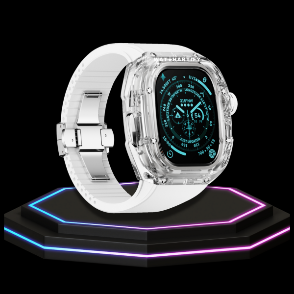 36 8cc0aa86 08e9 40e1 9a14 ae94eb8387e1 Apple Watch Ultra Case 49MM - CRYSTAL Pro Silver Series Luminary | Snow White Rubber