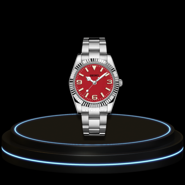 36 9b537c50 4a16 4d64 b49e 930f8859e4b0 SEIKO Mod Datejust Collection Red Dial NH35 Automatic Movement Silver Stainless Steel Strap