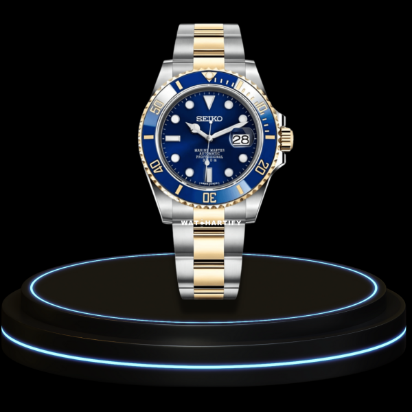37 91dfb225 42a0 4cc6 bad3 874e040abd46 SEIKO Mod Submariner Collection Deep Blue Dial Blue Gold Bezel NH35 Movement Silver Gold Stainless Steel Strap