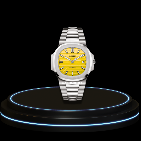 38 0b95c413 e714 4322 98fe 89b96a088ea8 SEIKO Nautilus Mod Collection Fancy Deep Yellow Dial NH35 Movement Silver Stainless Steel Strap