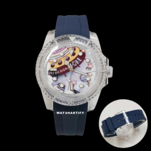 38 469ca262 f778 47fb abe1 354ddd966691 Watchartify Series Cartoon Face 40MM NH35 Automatic Movement Deep Blue Rubber