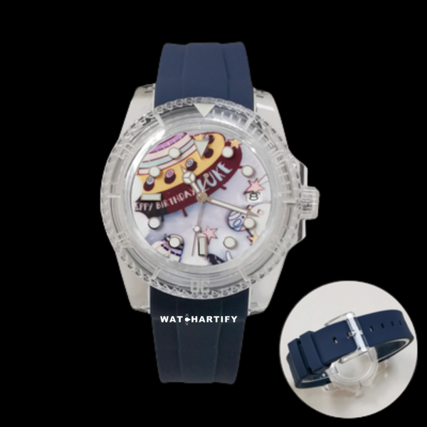 38 469ca262 f778 47fb abe1 354ddd966691 Watchartify Series Cartoon Face 40MM NH35 Automatic Movement Deep Blue Rubber