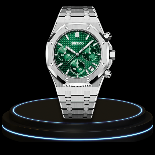 38 5bd67079 5ce8 4626 9a52 31985e808fe7 SEIKO Mod Royal Oak Collection Deep Green Chrono Dial NH35 Movement Silver Stainless Steel Strap