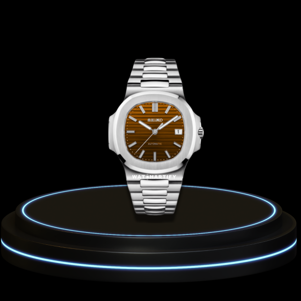 39 0b9620b6 dc3c 48c8 bcbc aebaff90492e SEIKO Nautilus Mod Collection Amber Brown Dial NH35 Movement Silver Stainless Steel Strap
